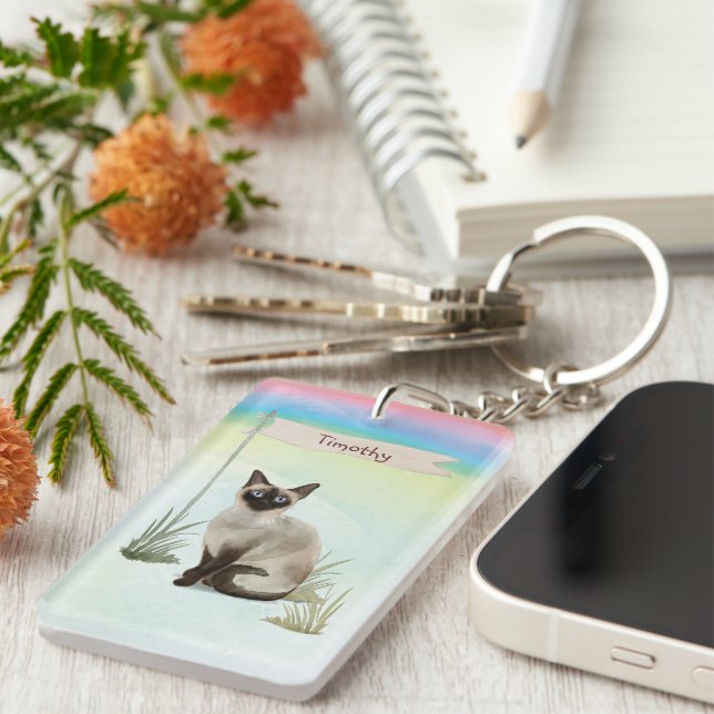 Custom Name Siamese Cat Pet Key Ring (Front Right)
