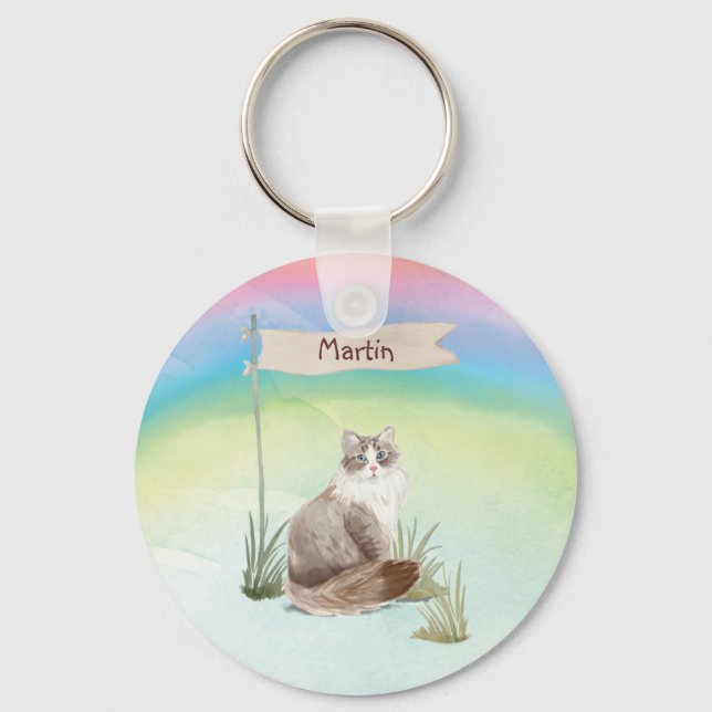 Custom Name Siberian Cat Pet Key Ring (Front)