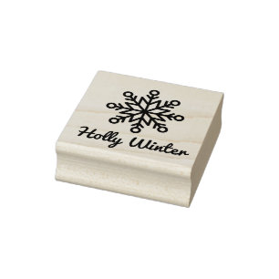 Custom Name Signature Winter Snowflake   Rubber Stamp