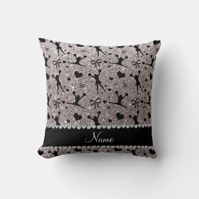 Custom name silver glitter cheerleading cushion (Front)