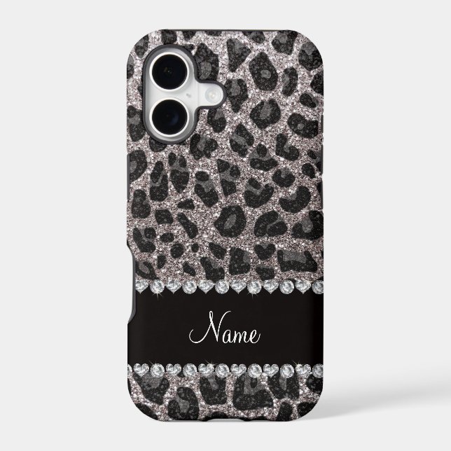 Custom name silver glitter leopard spots (Back)