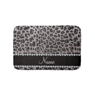 Custom name silver glitter leopard spots bath mat