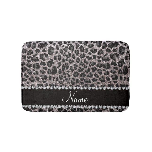 Custom name silver glitter leopard spots bath mat (Front)