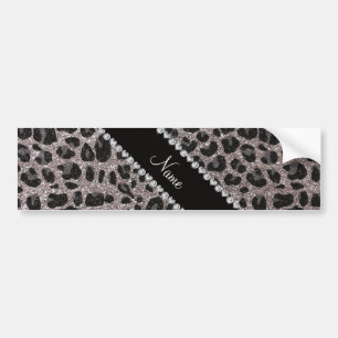 Custom name silver glitter leopard spots bumper sticker
