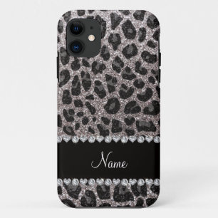 Custom name silver glitter leopard spots Case-Mate iPhone case