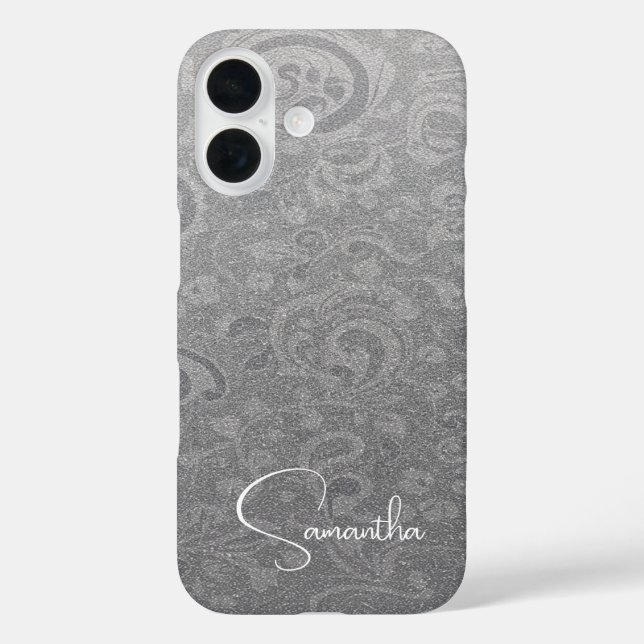 Custom Name Silver Glitter Ornament Pattern Case-Mate iPhone Case (Back)