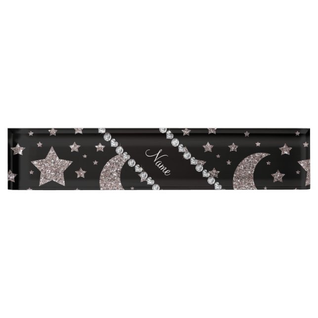 Custom name silver glitter stars and moons nameplate (Front)