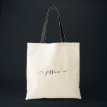 Custom Name Simple Feminine Girly Black Script Tote Bag<br><div class="desc">Custom Name Simple Feminine Girly Black Script Tote Bag
Great gift idea for your bridesmaids,  friends and family.</div>