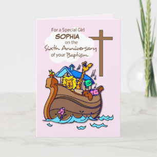 Custom Name Sixth Anniversary of Baptism Girl Ark Card