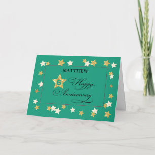 Custom Name Sixth Employee Anniversary Green Gold Card
