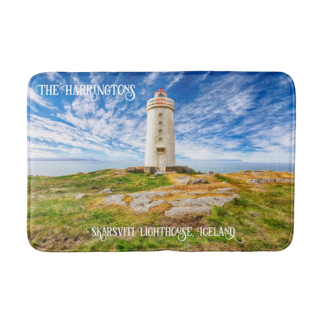 Custom Name Skarsviti Lighthouse, Iceland Bath Mat (Front)