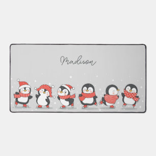 Custom Name Skating Penguins Desk Mat