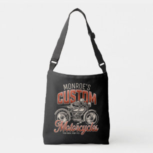 Custom NAME Skeleton Motorcycle Cycle Shop Crossbody Bag