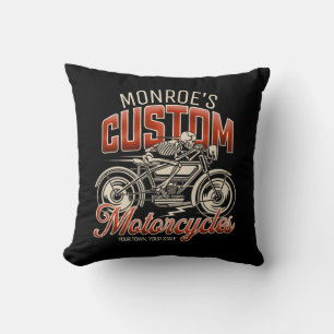 Custom NAME Skeleton Motorcycle Cycle Shop Cushion