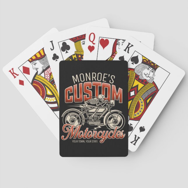 Custom NAME Skeleton Motorcycle Cycle Shop Playing Cards (Back)