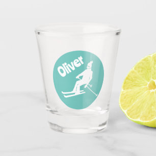 Custom Name Ski Retro Skier Winter Teal   Shot Glass