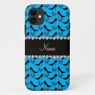 Custom name sky blue black high heels bow diamond Case-Mate iPhone case