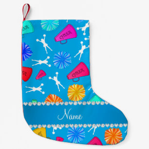 Custom name sky blue cheerleading pompoms small christmas stocking