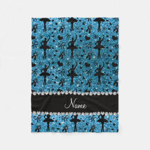 Custom name sky blue glitter ballerinas fleece blanket