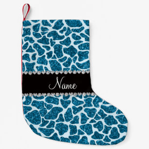 Custom name sky blue glitter giraffe small christmas stocking
