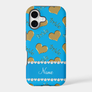 Custom name sky blue gold bride hearts