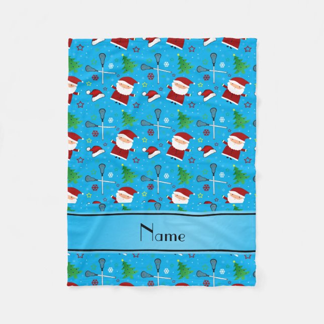 Custom name sky blue lacrosse christmas pattern fleece blanket (Front)