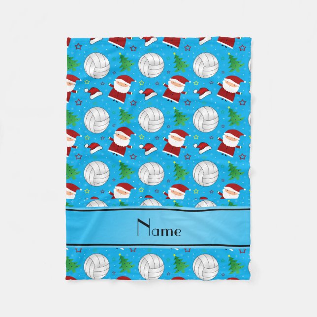 Custom name sky blue volleyball christmas pattern fleece blanket (Front)