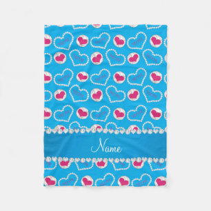 Custom name sky blue volleyball mum hearts fleece blanket
