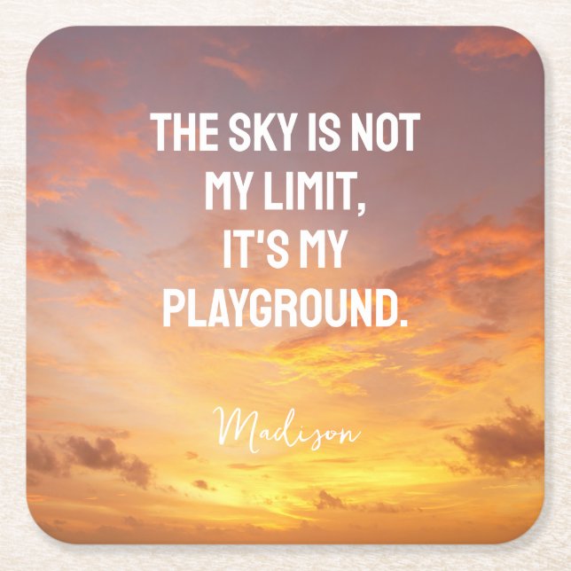 Custom Name Sky Quote Square Paper Coaster (Front)