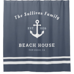 Custom Name Slate Blue Anchor Beach House Shower Curtain