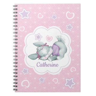Custom name Sleeping Bunny in pink and purple Notebook