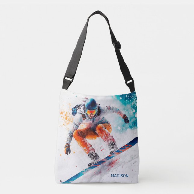 Custom Name Snowboarder Illustration Crossbody Bag (Front)
