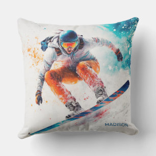 Custom Name Snowboarder Illustration Cushion