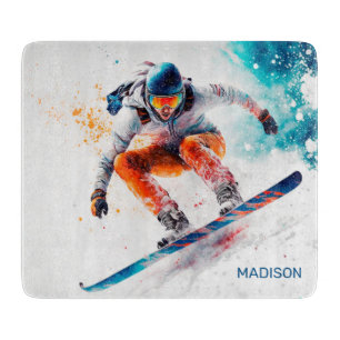Custom Name Snowboarder Illustration Cutting Board