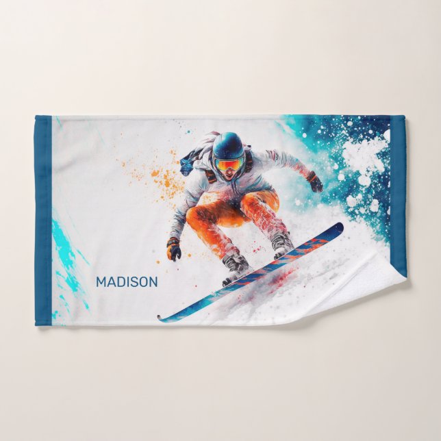 Custom Name Snowboarder Illustration Hand Towel (Hand Towel)