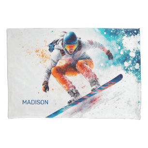 Custom Name Snowboarder Illustration Pillowcase