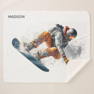 Custom Name Snowboarder Illustration Sherpa Blanket