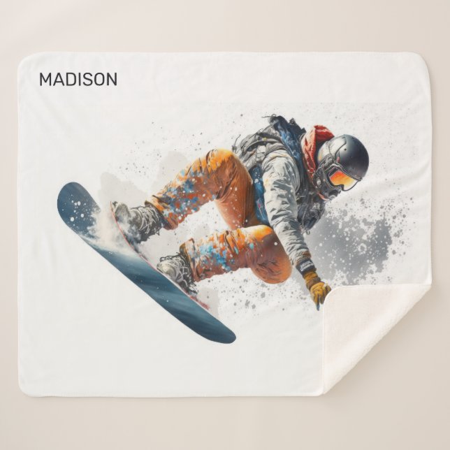 Custom Name Snowboarder Illustration Sherpa Blanket (Front (Horizontal))