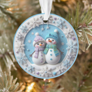 Custom name Snowmen Couple Ornament