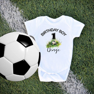 Custom Name Soccer Ball First Birthday Baby Bodysuit