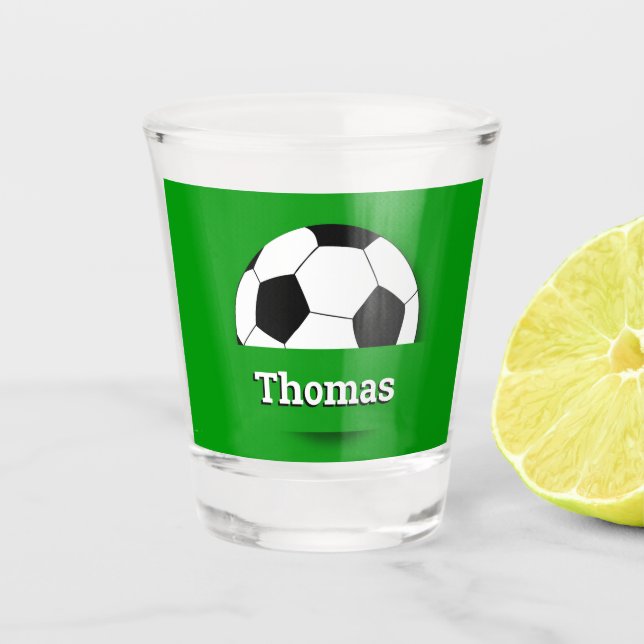 Custom Name Soccer ball, football fan party /sport Shot Glass (Front)