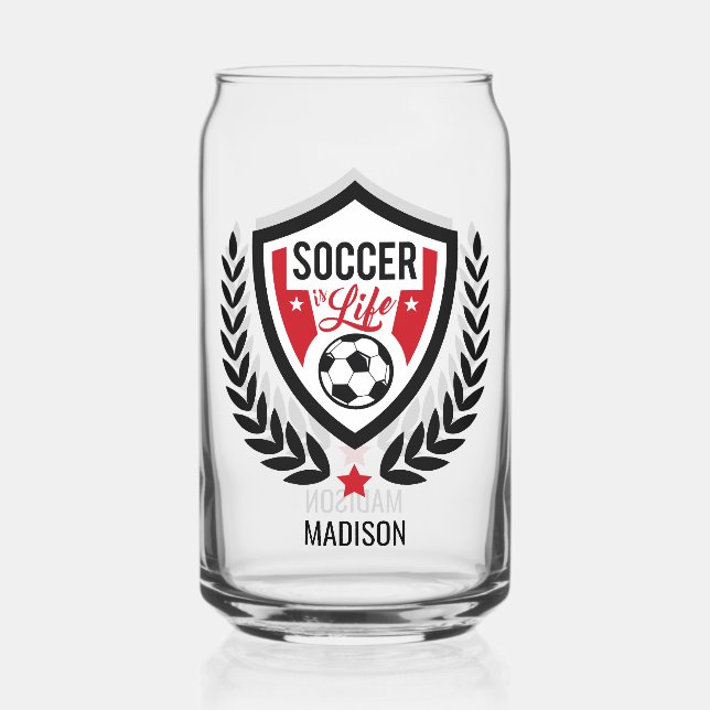 Custom Name Soccer Logo Can Glass (Front)