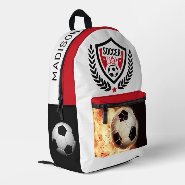 Custom Name Soccer Printed Backpack (Back Corner Left)