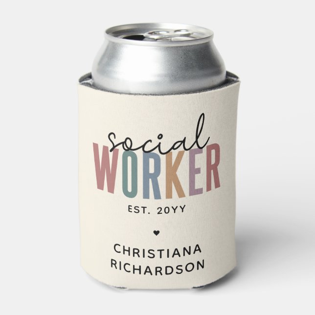 Custom Name Social Worker graduation Gifts Can Cooler (Can Front)
