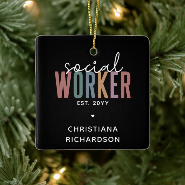 Custom Name Social Worker graduation Gifts Ceramic Ornament (Tree)