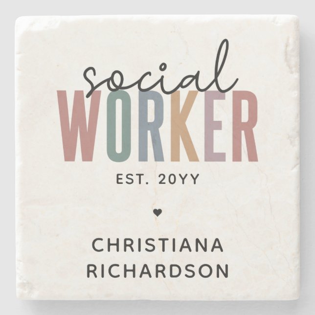 Custom Name Social Worker graduation Gifts Stone Coaster (Front)