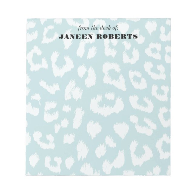 Custom Name Soft Aqua Blue Leopard Print Notepad (Front)