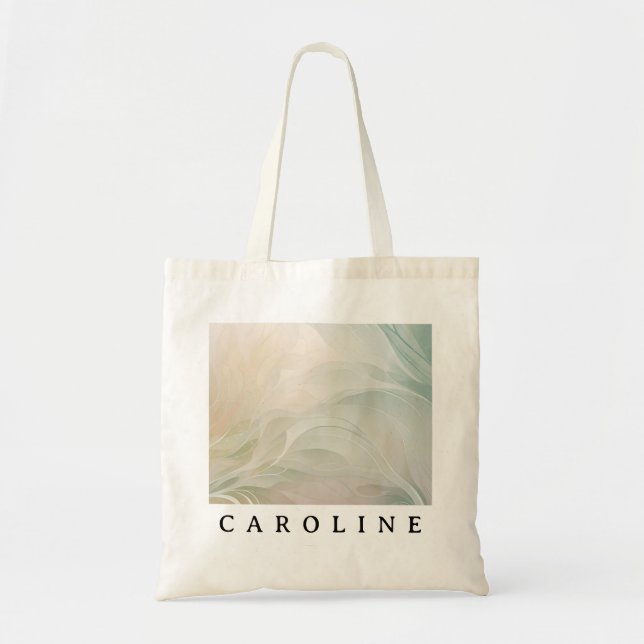 Custom Name Soft Colours Abstract Floral Pattern Tote Bag (Front)