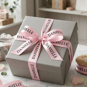 Custom Name Soft Pink Satin Ribbon Chic Minimalist