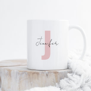 Custom Name Soft Rose Pink Initial Letter Stylish Coffee Mug
